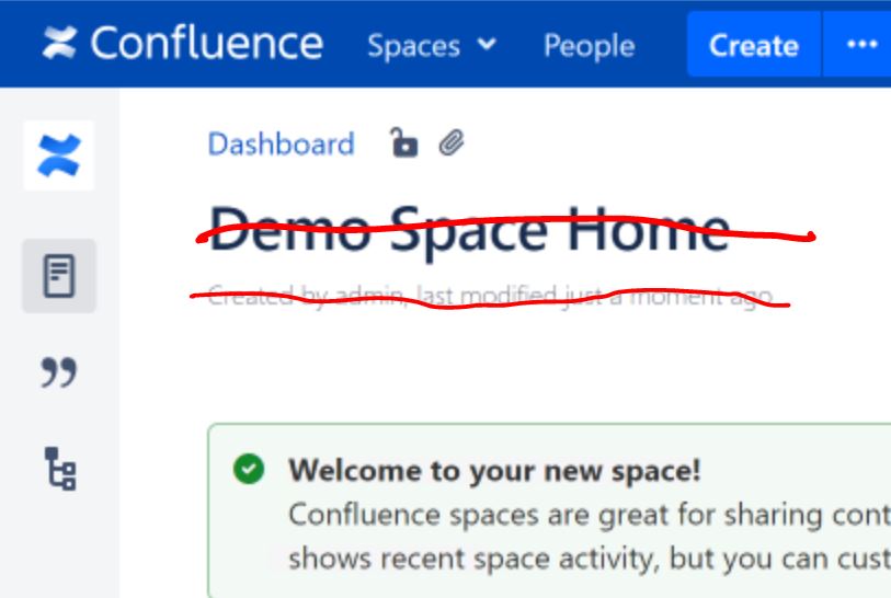 How to remove a title / page name and the created and modified text line from the top of a page in Confluence
